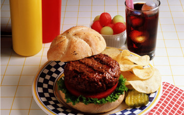 Картинка еда бутерброды гамбургеры канапе булочка котлета помидор огурец чипсы