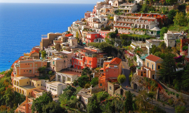 Обои картинки фото позитано, италия, города, амальфийское, лигурийское, побережье, дома, вода, море