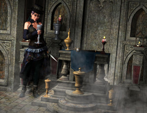 Картинка 3д графика fantasy фантазия девушка магия чаша свечи