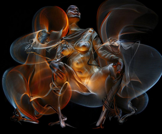 Обои картинки фото 3д, графика, abstract, абстракции, женщина, дым, линии, драконы