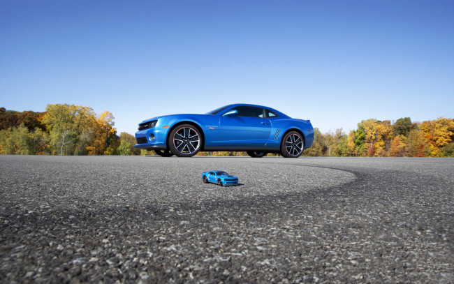 Обои картинки фото автомобили, camaro, синий, трасса, мощ