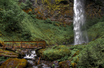Картинка elowah falls oregon природа водопады орегон речка скала мост камни водопад элоуа columbia river gorge