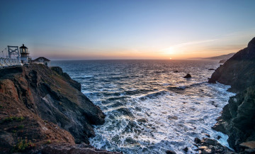 Картинка природа маяки горизонт маяк скалы бухта солнце океан