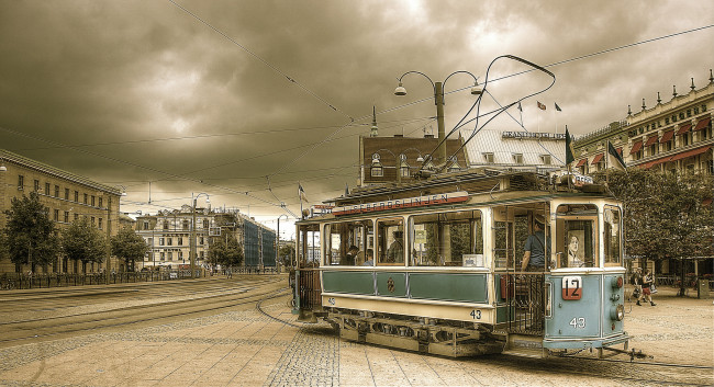 Обои картинки фото техника, трамваи, трамвай, город, проспект, рельсы