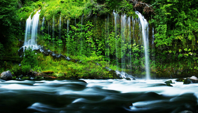 Обои картинки фото mossbrae, falls, california, usa, природа, водопады, лес, река, водопад