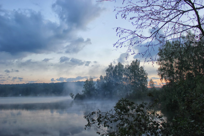 Обои картинки фото природа, реки, озера, туман, вечер