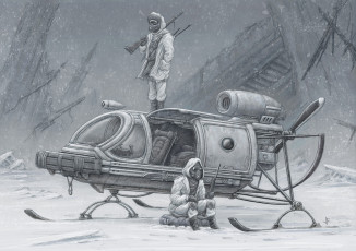 Картинка рисованное армия снегоход оружие люди