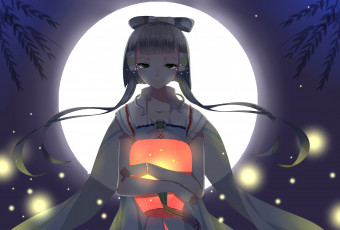 Картинка аниме vocaloid фонарь weitu девушка luo tianyi china луна ночь арт