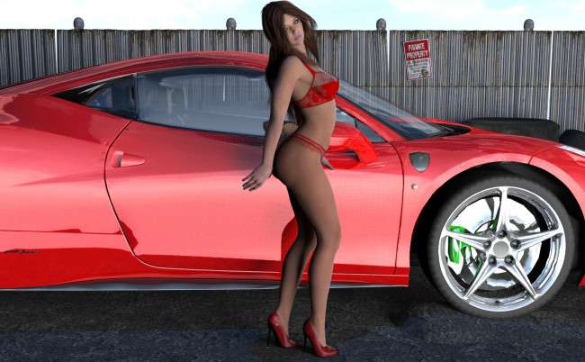 Обои картинки фото автомобили, 3d car&girl, взгляд, фон, автомобиль, девушка