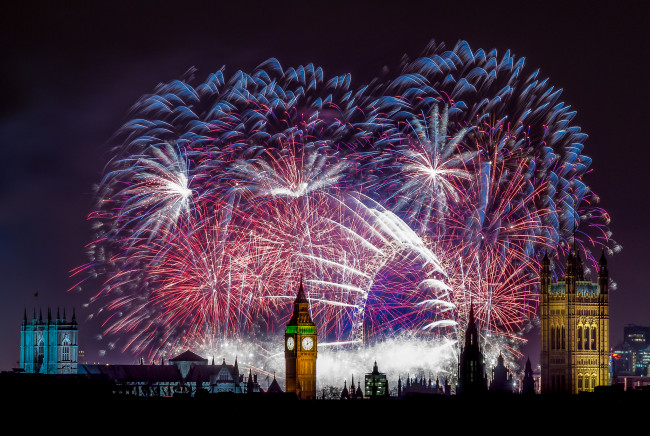 Обои картинки фото fireworks for london, города, лондон , великобритания, биг, бэн, фейерверк, ночь