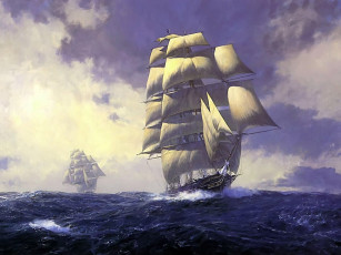 Картинка geoff hunt cutty sark and thermopylae корабли рисованные