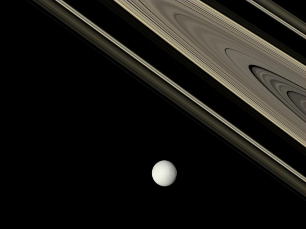 Обои картинки фото тефия, кольца, сатурна, космос, спутники