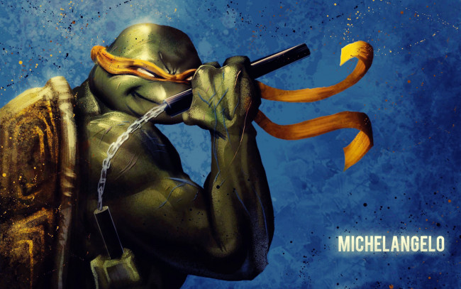 Обои картинки фото teenage, mutant, ninja, turtles, видео, игры, michelangelo