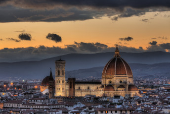 Картинка флоренция италия города огни ночь собор