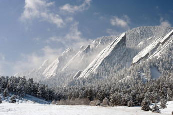 Картинка природа зима горы снег лес