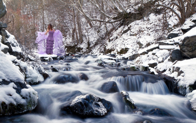 Обои картинки фото -Unsort Брюнетки Шатенки, девушки, unsort, брюнетки, шатенки, река, зима