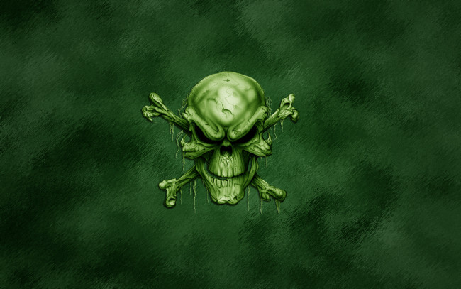 Обои картинки фото зеленый, череп, 3д, графика, horror, ужас, голова, скелет, кости, green