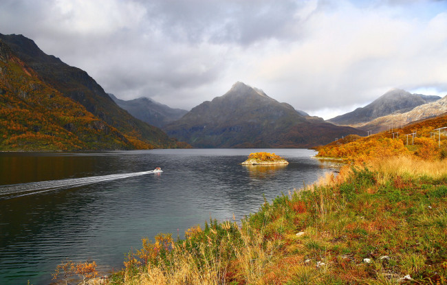 Обои картинки фото остров, хиннёя, норвегия, природа, реки, озера, река, горы
