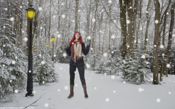 Картинка девушки -unsort+ рыжеволосые+и+другие+цвета снег парк