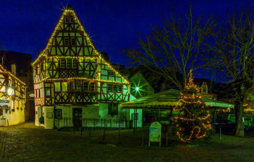 Картинка эдигер-эллер+германия праздничные новогодние+пейзажи пейзаж украшения лампочки ночь елка огоньки