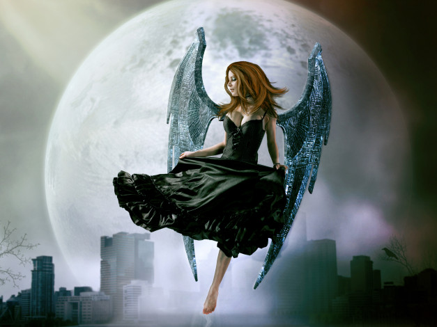 Обои картинки фото фэнтези, ангелы, платье, крылья