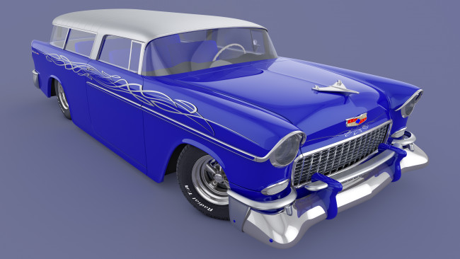 Обои картинки фото автомобили, 3д, 1955, chevrolet, bel, air, nomad