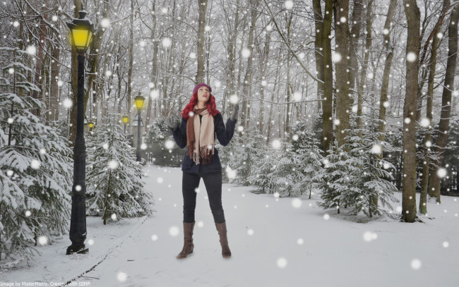 Обои картинки фото девушки, -unsort , рыжеволосые и другие цвета, снег, парк