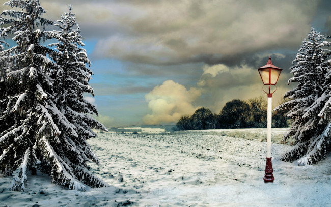 Обои картинки фото природа, зима, фонарь