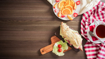 Картинка еда бутерброды +гамбургеры +канапе чай бутерброд клубника апельсин дольки завтрак
