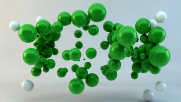 обоя 3д графика, шары , balls, шарики, зеленые, белые