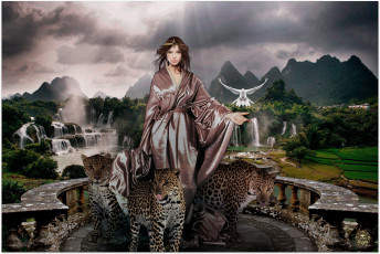 Картинка фэнтези девушки девушка леопарды природа