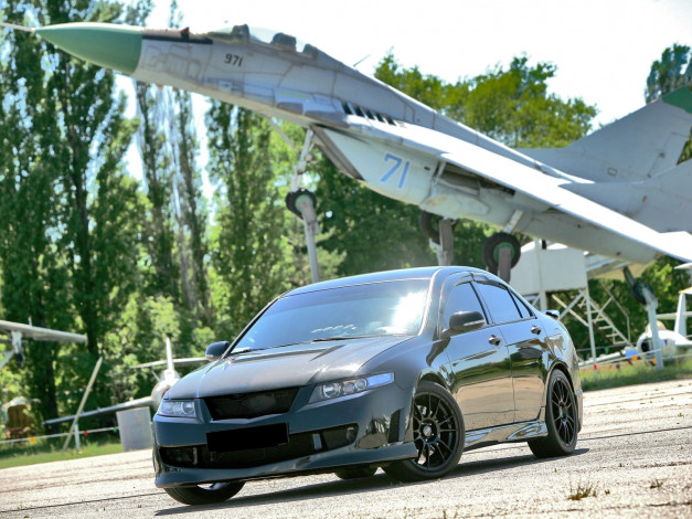 Обои картинки фото mitsubishi, автомобили, honda, деревья, самолет