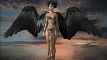 Картинка 3д+графика angel+ ангел девушка крылья платье