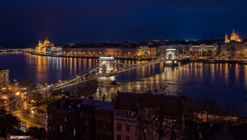 Картинка города будапешт+ венгрия река мост ночь