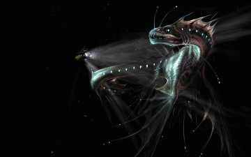 Картинка фэнтези существа свет монстр батискаф мир подводный чудовище