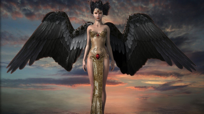 Обои картинки фото 3д графика, angel , ангел, девушка, крылья, платье