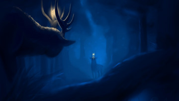 Картинка фэнтези существа животные лес ночь