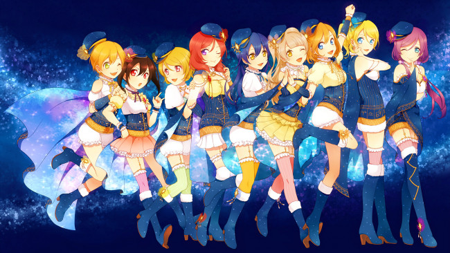 Обои картинки фото аниме, love live,  school idol project, фон, взгляд, девушки