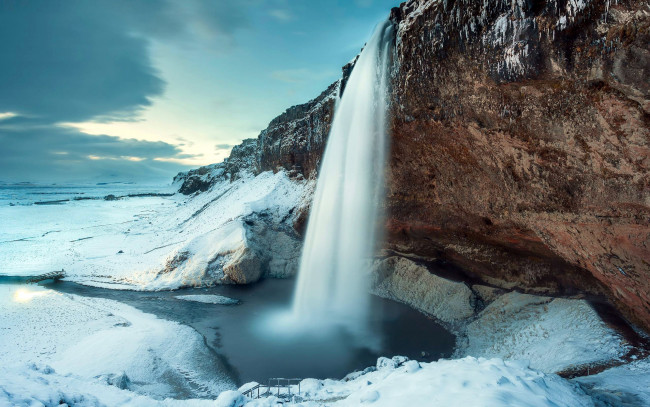 Обои картинки фото природа, водопады, поток, водоем, замерзший, зима