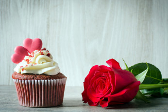 Картинка праздничные день+святого+валентина +сердечки +любовь роза сердечки капкейк