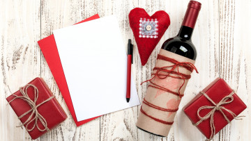 Картинка праздничные день+святого+валентина +сердечки +любовь ручка вино подарки бумага сердечко