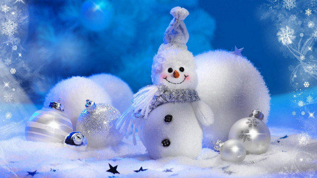 Обои картинки фото праздничные, снеговики, шарики, снеговик