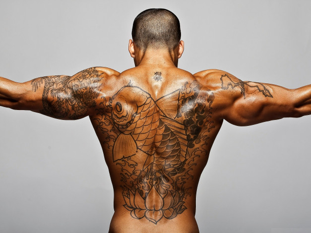 Обои картинки фото мужчины, -unsort, спина, мышцы, тату