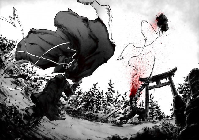 Обои картинки фото аниме, afro samurai, поединок, оружие