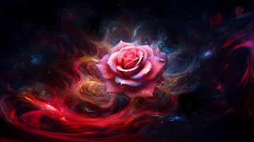 Картинка 3д+графика цветы+ flowers rose art abstraction scarlet