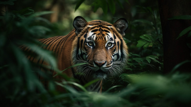 Обои картинки фото 3д графика, животные , animals, взгляд, тигр, морда, хищник, цифровое, искусство, большая, кошка, бенгальский, ии-арт
