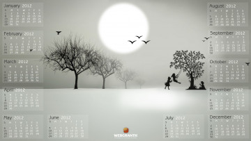 Картинка календари рисованные векторная графика птицы качели дети деревья