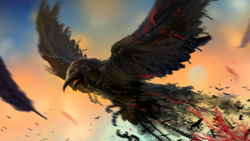 Картинка фэнтези существа птица полёт ворон