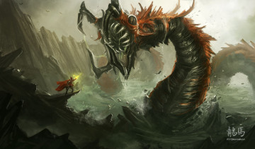 Картинка фэнтези существа чудовище монстр воин скалы