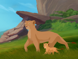 Картинка рисованное животные +львы львенок львица